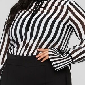 Fashion Nova Black and White Puff Sleeve Blouse